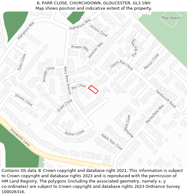 8, PARR CLOSE, CHURCHDOWN, GLOUCESTER, GL3 1NH: Location map and indicative extent of plot