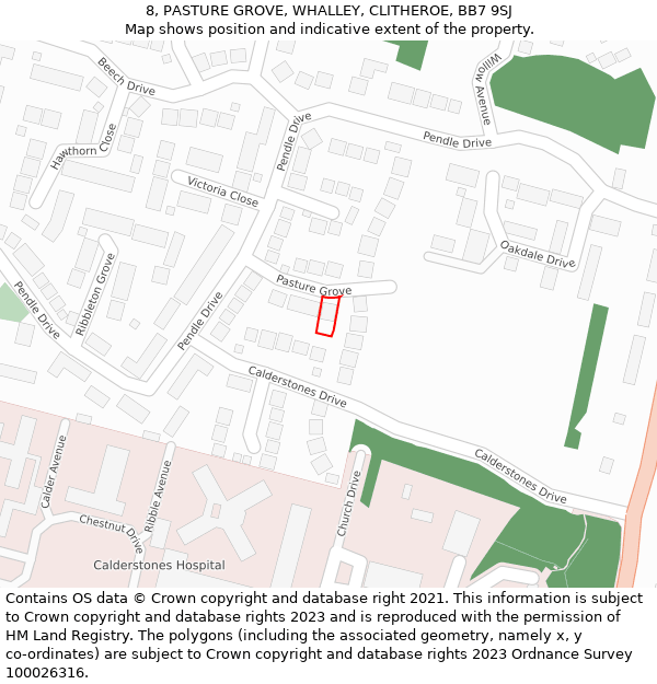 8, PASTURE GROVE, WHALLEY, CLITHEROE, BB7 9SJ: Location map and indicative extent of plot