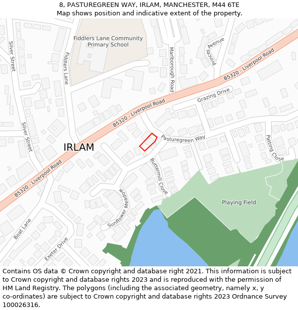 8, PASTUREGREEN WAY, IRLAM, MANCHESTER, M44 6TE: Location map and indicative extent of plot