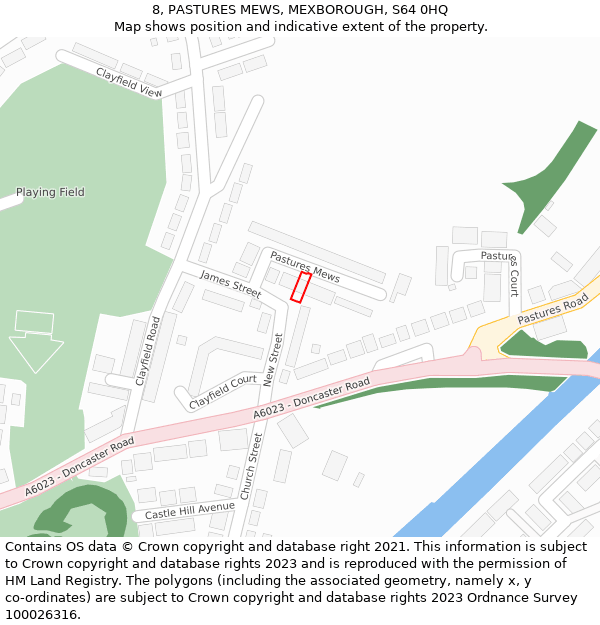 8, PASTURES MEWS, MEXBOROUGH, S64 0HQ: Location map and indicative extent of plot