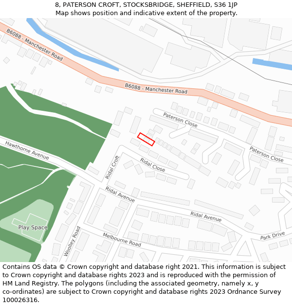 8, PATERSON CROFT, STOCKSBRIDGE, SHEFFIELD, S36 1JP: Location map and indicative extent of plot