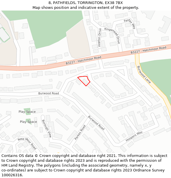 8, PATHFIELDS, TORRINGTON, EX38 7BX: Location map and indicative extent of plot