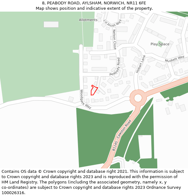 8, PEABODY ROAD, AYLSHAM, NORWICH, NR11 6FE: Location map and indicative extent of plot