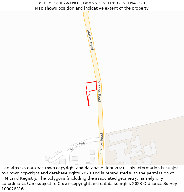 8, PEACOCK AVENUE, BRANSTON, LINCOLN, LN4 1GU: Location map and indicative extent of plot
