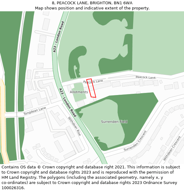 8, PEACOCK LANE, BRIGHTON, BN1 6WA: Location map and indicative extent of plot