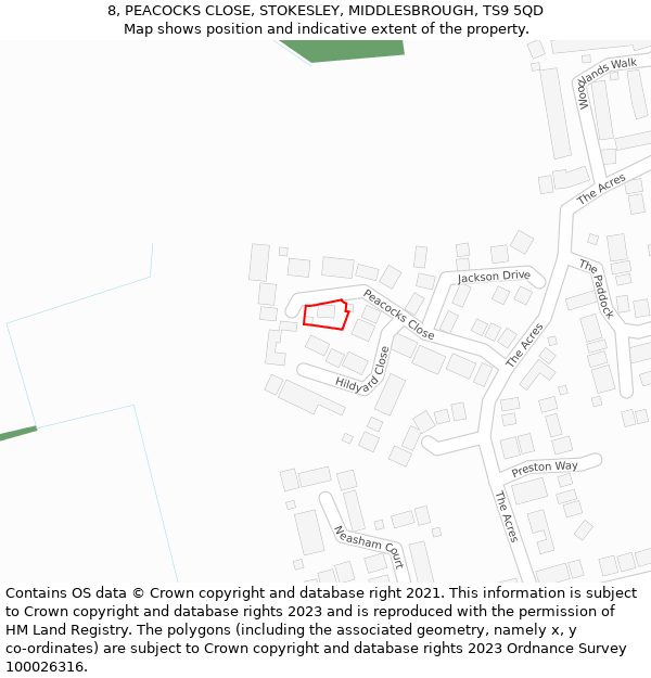 8, PEACOCKS CLOSE, STOKESLEY, MIDDLESBROUGH, TS9 5QD: Location map and indicative extent of plot