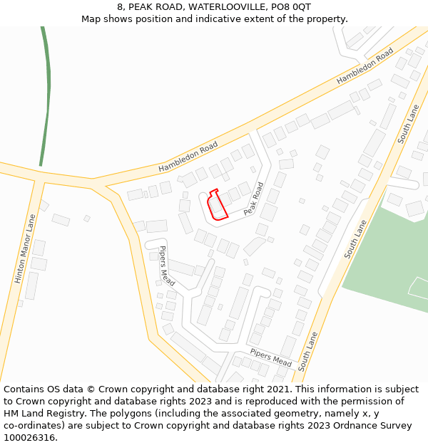 8, PEAK ROAD, WATERLOOVILLE, PO8 0QT: Location map and indicative extent of plot