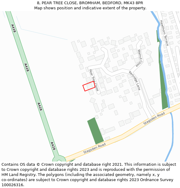 8, PEAR TREE CLOSE, BROMHAM, BEDFORD, MK43 8PR: Location map and indicative extent of plot