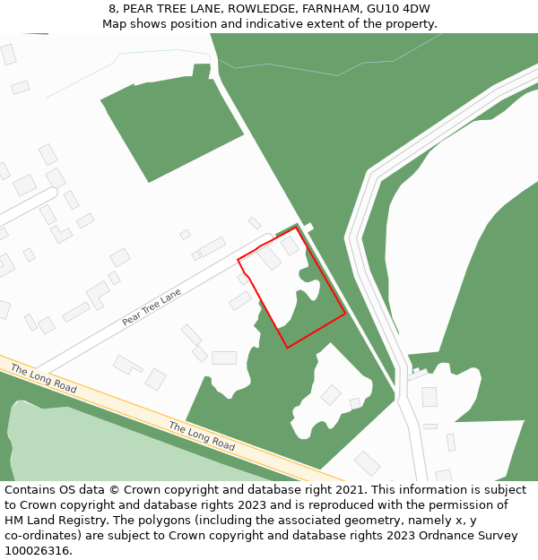 8, PEAR TREE LANE, ROWLEDGE, FARNHAM, GU10 4DW: Location map and indicative extent of plot