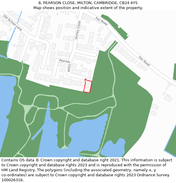 8, PEARSON CLOSE, MILTON, CAMBRIDGE, CB24 6YS: Location map and indicative extent of plot