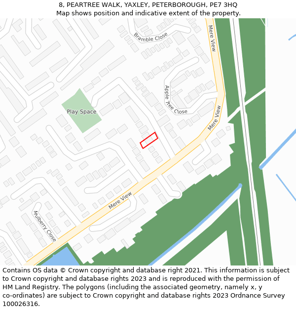 8, PEARTREE WALK, YAXLEY, PETERBOROUGH, PE7 3HQ: Location map and indicative extent of plot