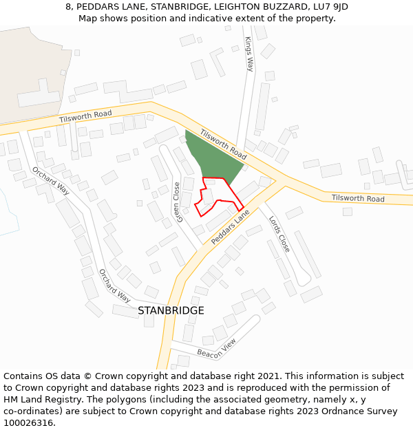 8, PEDDARS LANE, STANBRIDGE, LEIGHTON BUZZARD, LU7 9JD: Location map and indicative extent of plot