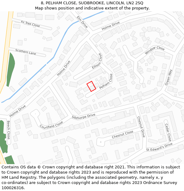 8, PELHAM CLOSE, SUDBROOKE, LINCOLN, LN2 2SQ: Location map and indicative extent of plot