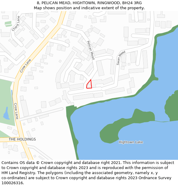 8, PELICAN MEAD, HIGHTOWN, RINGWOOD, BH24 3RG: Location map and indicative extent of plot