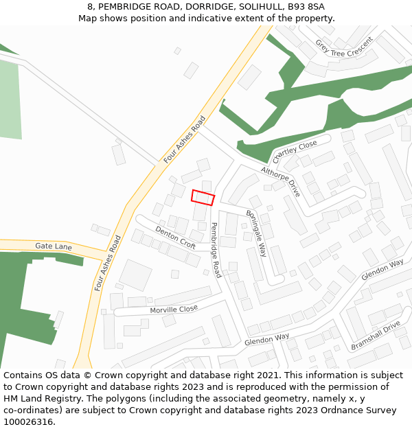 8, PEMBRIDGE ROAD, DORRIDGE, SOLIHULL, B93 8SA: Location map and indicative extent of plot