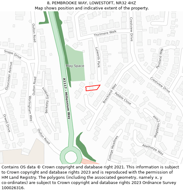 8, PEMBROOKE WAY, LOWESTOFT, NR32 4HZ: Location map and indicative extent of plot