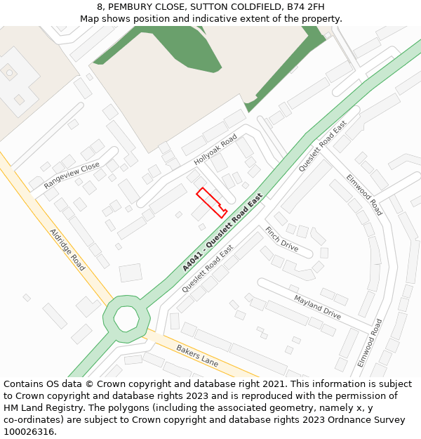 8, PEMBURY CLOSE, SUTTON COLDFIELD, B74 2FH: Location map and indicative extent of plot