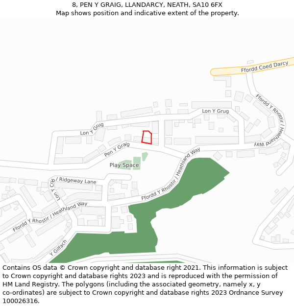 8, PEN Y GRAIG, LLANDARCY, NEATH, SA10 6FX: Location map and indicative extent of plot