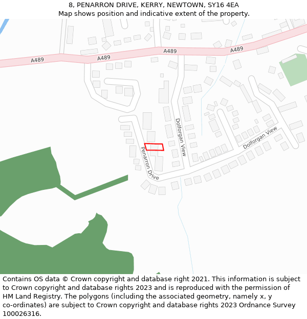 8, PENARRON DRIVE, KERRY, NEWTOWN, SY16 4EA: Location map and indicative extent of plot