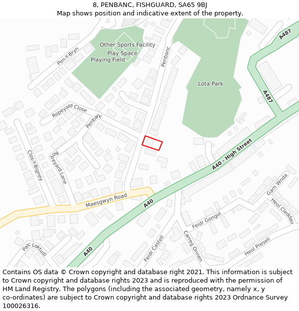 8, PENBANC, FISHGUARD, SA65 9BJ: Location map and indicative extent of plot