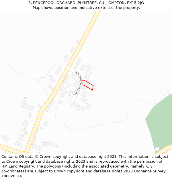 8, PENCEPOOL ORCHARD, PLYMTREE, CULLOMPTON, EX15 2JG: Location map and indicative extent of plot