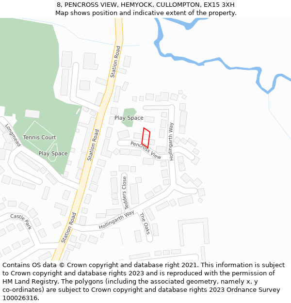 8, PENCROSS VIEW, HEMYOCK, CULLOMPTON, EX15 3XH: Location map and indicative extent of plot