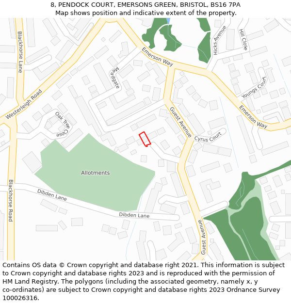 8, PENDOCK COURT, EMERSONS GREEN, BRISTOL, BS16 7PA: Location map and indicative extent of plot