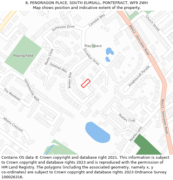 8, PENDRAGON PLACE, SOUTH ELMSALL, PONTEFRACT, WF9 2WH: Location map and indicative extent of plot