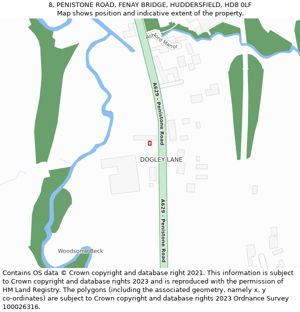 8, PENISTONE ROAD, FENAY BRIDGE, HUDDERSFIELD, HD8 0LF: Location map and indicative extent of plot
