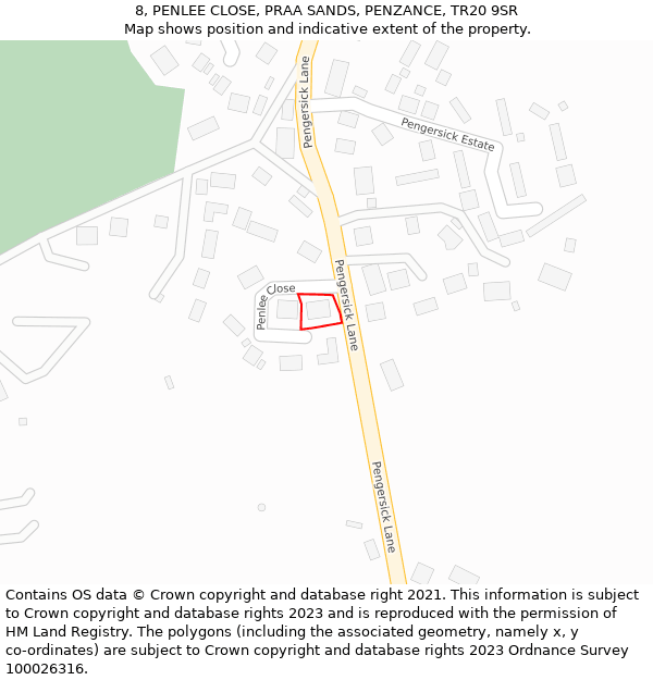 8, PENLEE CLOSE, PRAA SANDS, PENZANCE, TR20 9SR: Location map and indicative extent of plot