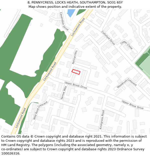 8, PENNYCRESS, LOCKS HEATH, SOUTHAMPTON, SO31 6SY: Location map and indicative extent of plot