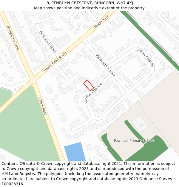 8, PENRHYN CRESCENT, RUNCORN, WA7 4XJ: Location map and indicative extent of plot