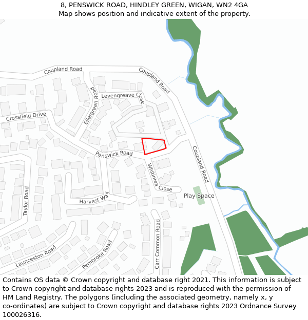 8, PENSWICK ROAD, HINDLEY GREEN, WIGAN, WN2 4GA: Location map and indicative extent of plot
