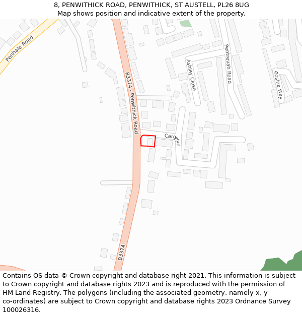 8, PENWITHICK ROAD, PENWITHICK, ST AUSTELL, PL26 8UG: Location map and indicative extent of plot