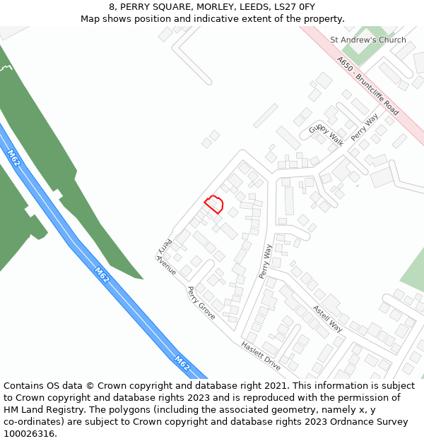 8, PERRY SQUARE, MORLEY, LEEDS, LS27 0FY: Location map and indicative extent of plot