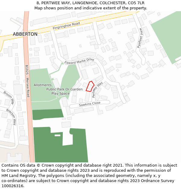 8, PERTWEE WAY, LANGENHOE, COLCHESTER, CO5 7LR: Location map and indicative extent of plot