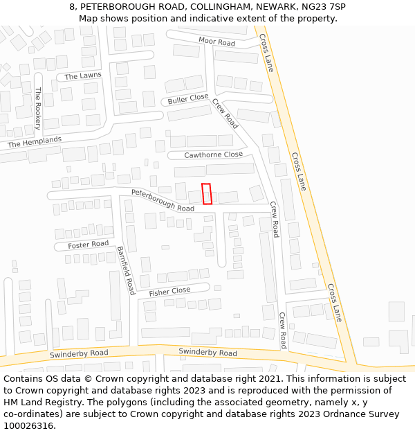 8, PETERBOROUGH ROAD, COLLINGHAM, NEWARK, NG23 7SP: Location map and indicative extent of plot