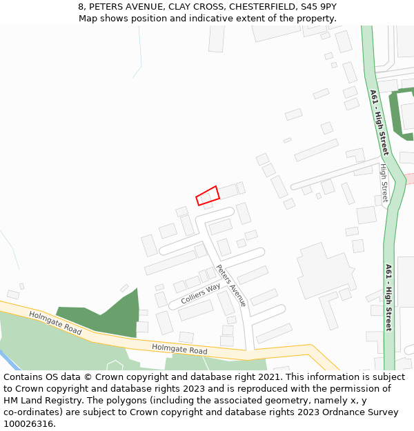 8, PETERS AVENUE, CLAY CROSS, CHESTERFIELD, S45 9PY: Location map and indicative extent of plot