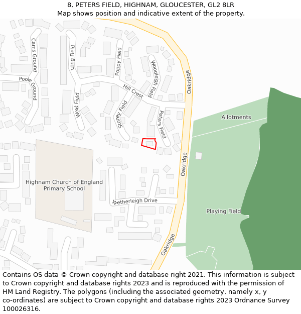 8, PETERS FIELD, HIGHNAM, GLOUCESTER, GL2 8LR: Location map and indicative extent of plot