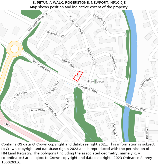 8, PETUNIA WALK, ROGERSTONE, NEWPORT, NP10 9JE: Location map and indicative extent of plot