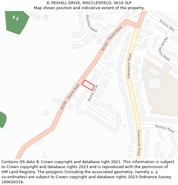 8, PEXHILL DRIVE, MACCLESFIELD, SK10 3LP: Location map and indicative extent of plot