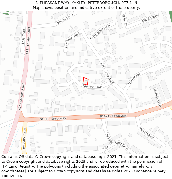 8, PHEASANT WAY, YAXLEY, PETERBOROUGH, PE7 3HN: Location map and indicative extent of plot