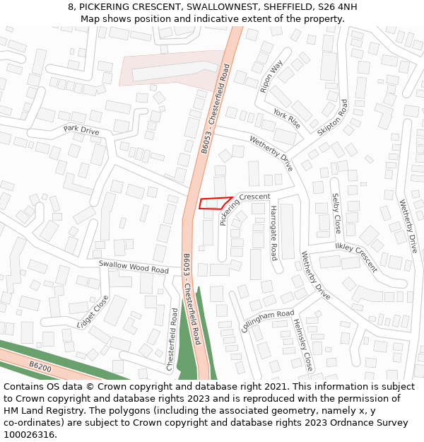 8, PICKERING CRESCENT, SWALLOWNEST, SHEFFIELD, S26 4NH: Location map and indicative extent of plot