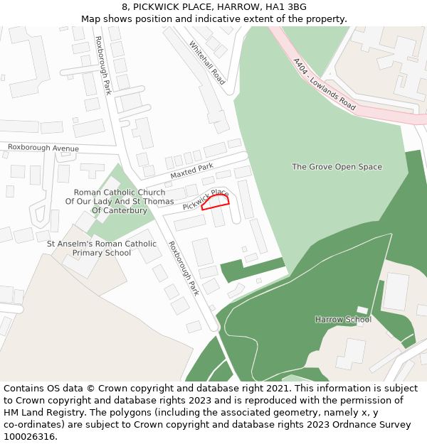 8, PICKWICK PLACE, HARROW, HA1 3BG: Location map and indicative extent of plot