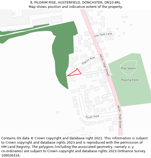 8, PILGRIM RISE, AUSTERFIELD, DONCASTER, DN10 6RL: Location map and indicative extent of plot