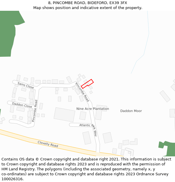 8, PINCOMBE ROAD, BIDEFORD, EX39 3FX: Location map and indicative extent of plot