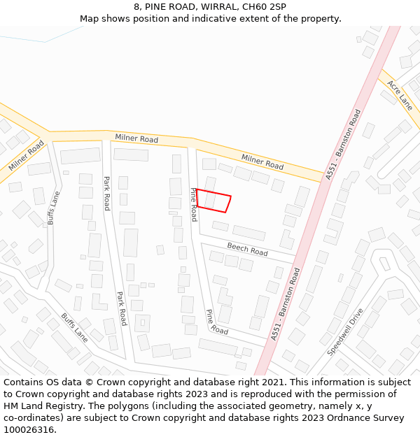 8, PINE ROAD, WIRRAL, CH60 2SP: Location map and indicative extent of plot