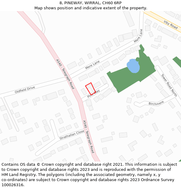 8, PINEWAY, WIRRAL, CH60 6RP: Location map and indicative extent of plot