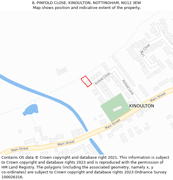 8, PINFOLD CLOSE, KINOULTON, NOTTINGHAM, NG12 3EW: Location map and indicative extent of plot