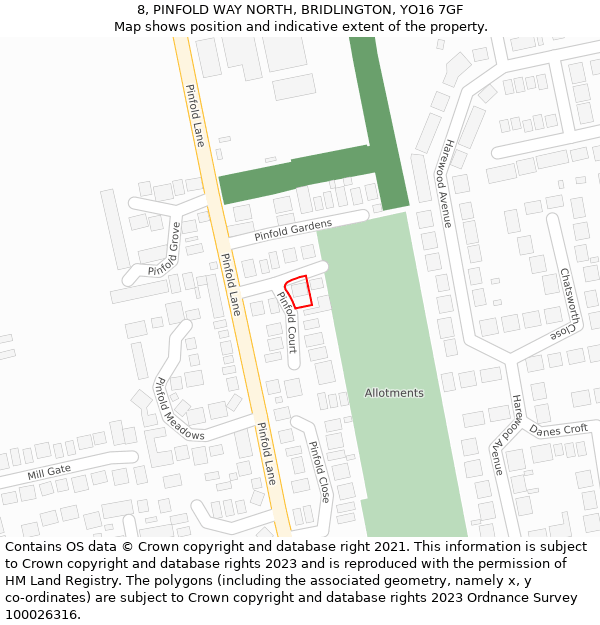 8, PINFOLD WAY NORTH, BRIDLINGTON, YO16 7GF: Location map and indicative extent of plot